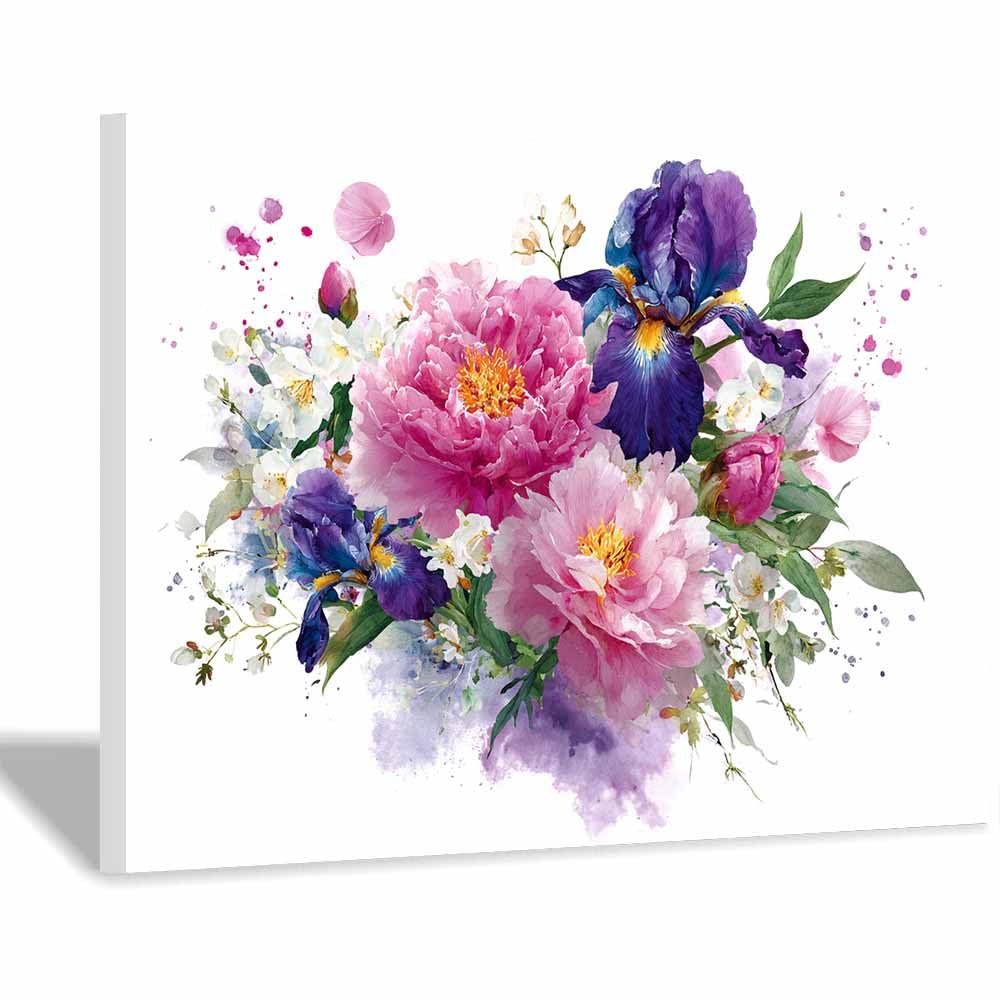 Xeniou Multicolor Flower Canvas Wall Art Watercolor Floral Bouquet Canvas Wall Art, For Living Room Bedroom Home Wall Decoration(Multicolor)-60X90cm Framed