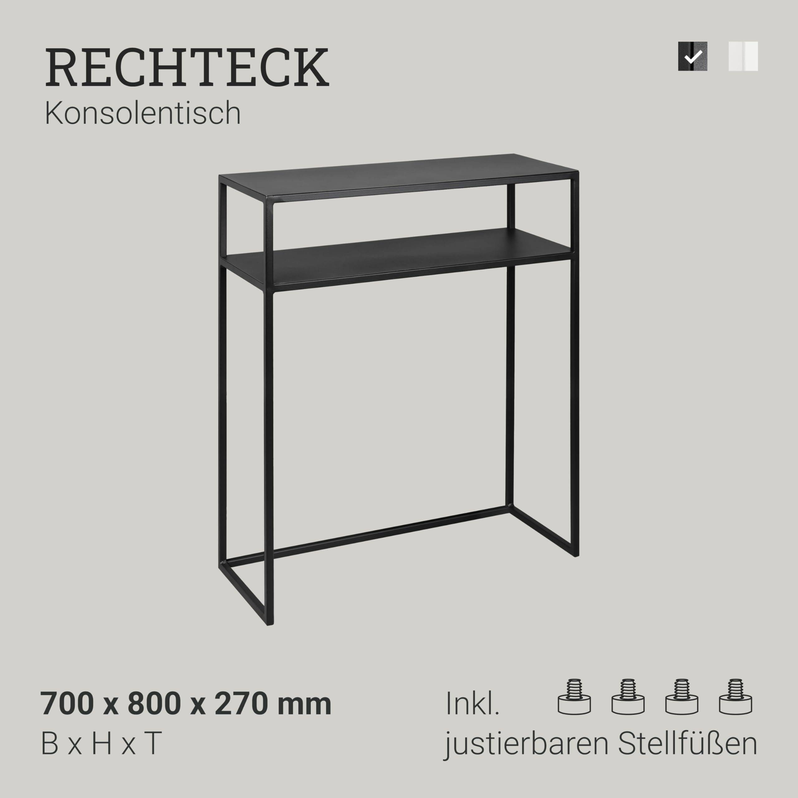 Natural Goods Berlin 1x RECHTECK Konsolentisch Schwarz - Schmales Sideboard Outdoor Regal Hinter Couch Regal Hinter Sofa - Beistelltisch Schwarz Metall - Konsolentisch Schmal - Standregal - Side Table