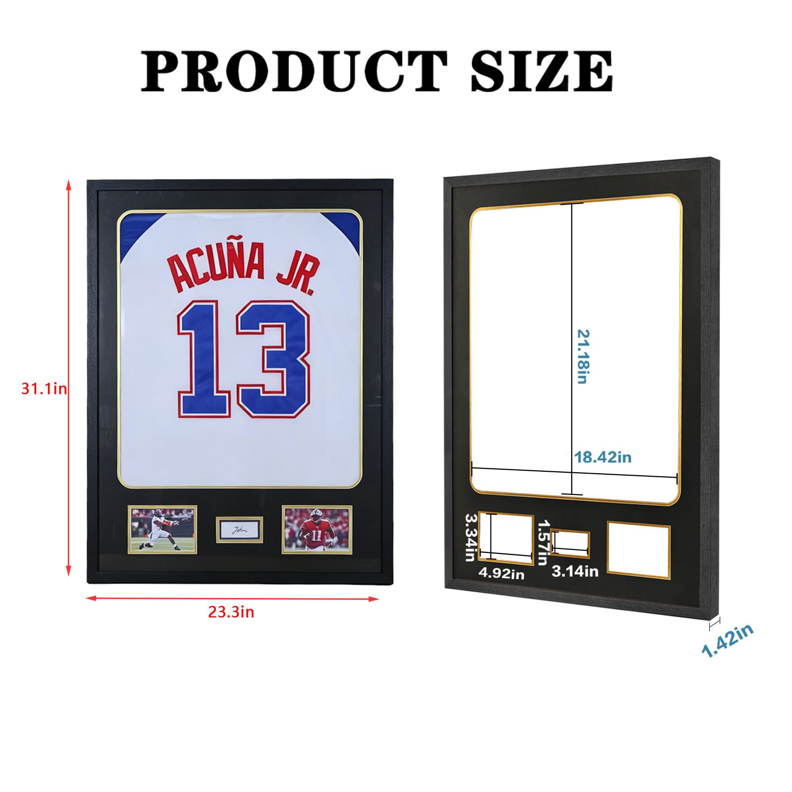 Vitrina con marco de jersey con paspartú, de madera, para montar en la pared, con cristal templado y alfombrilla para camisetas de fútbol, baloncesto, béisbol, fotos y una firma, color negro