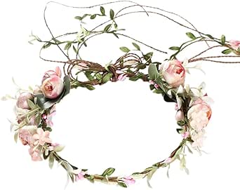 TseenYi Rote Blumen Stirnband Böhmen - Elastischer Haar Kopfschmuck Für Hochzeit & Festivals