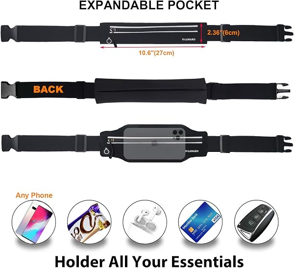 U·LANARO Slim Running Belt Fanny Pack for Men Women, Running Phone Holder Runners Pouch Waist Pack for Workout, Money Belt, Running Gear Accessories [Fits ALL Phones] in use