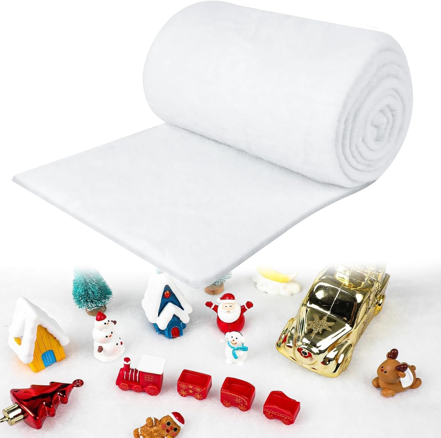 DIYASY Christmas Snow Blanket Roll, 3×8 Ft White Large Fake Snow Blanket for Holiday Village Fluffy Faux Blankets for Xmas Trees Craft Outdoor Indoor Decorating Winter Wonderland Decorations