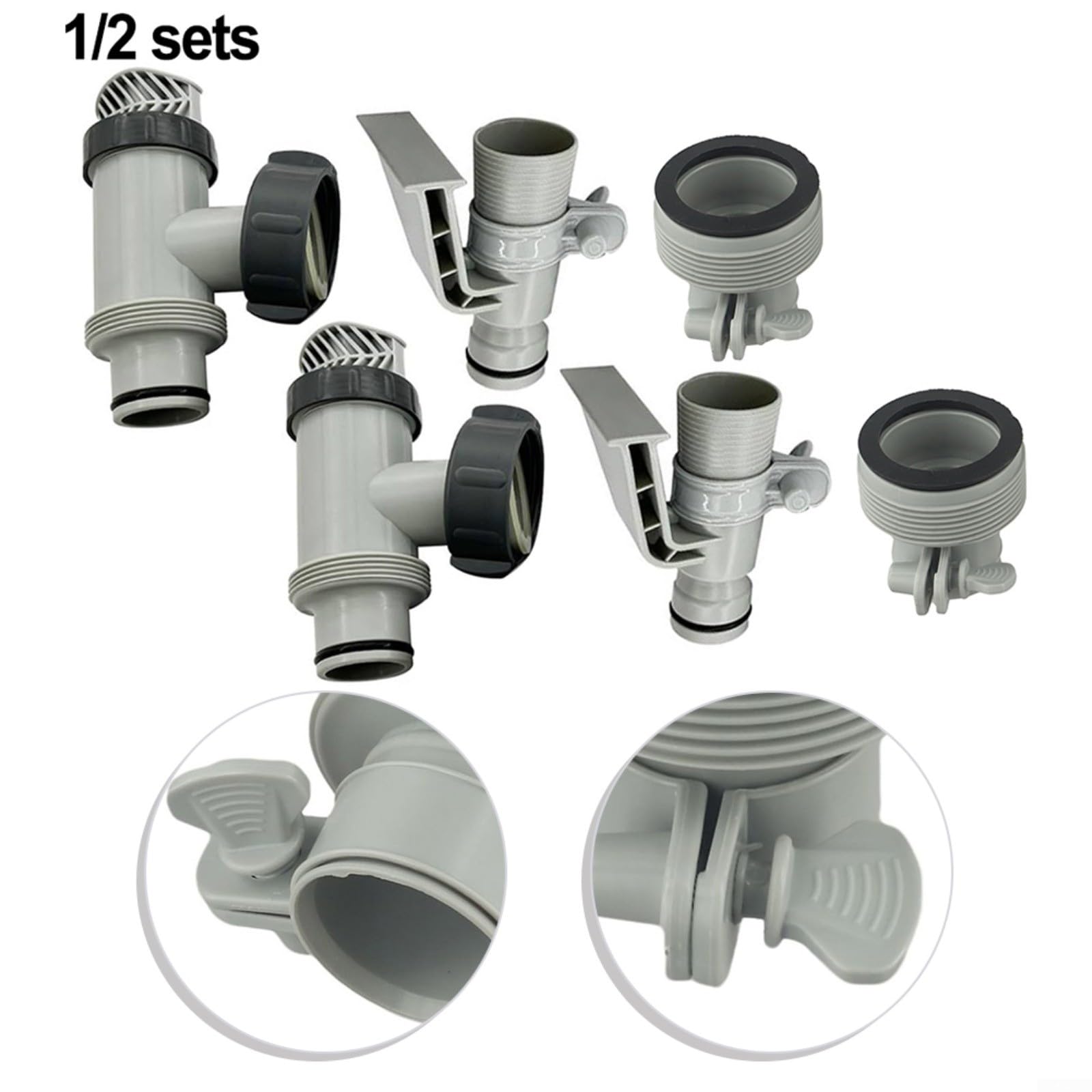Adattatore per tubo della piscina, kit con valvola a stantuffo da 3,2 a 3,8 cm, 25010, per sistema di filtraggio a sabbia fuori terra, componenti in plastica, confezione da 6 (2 set)