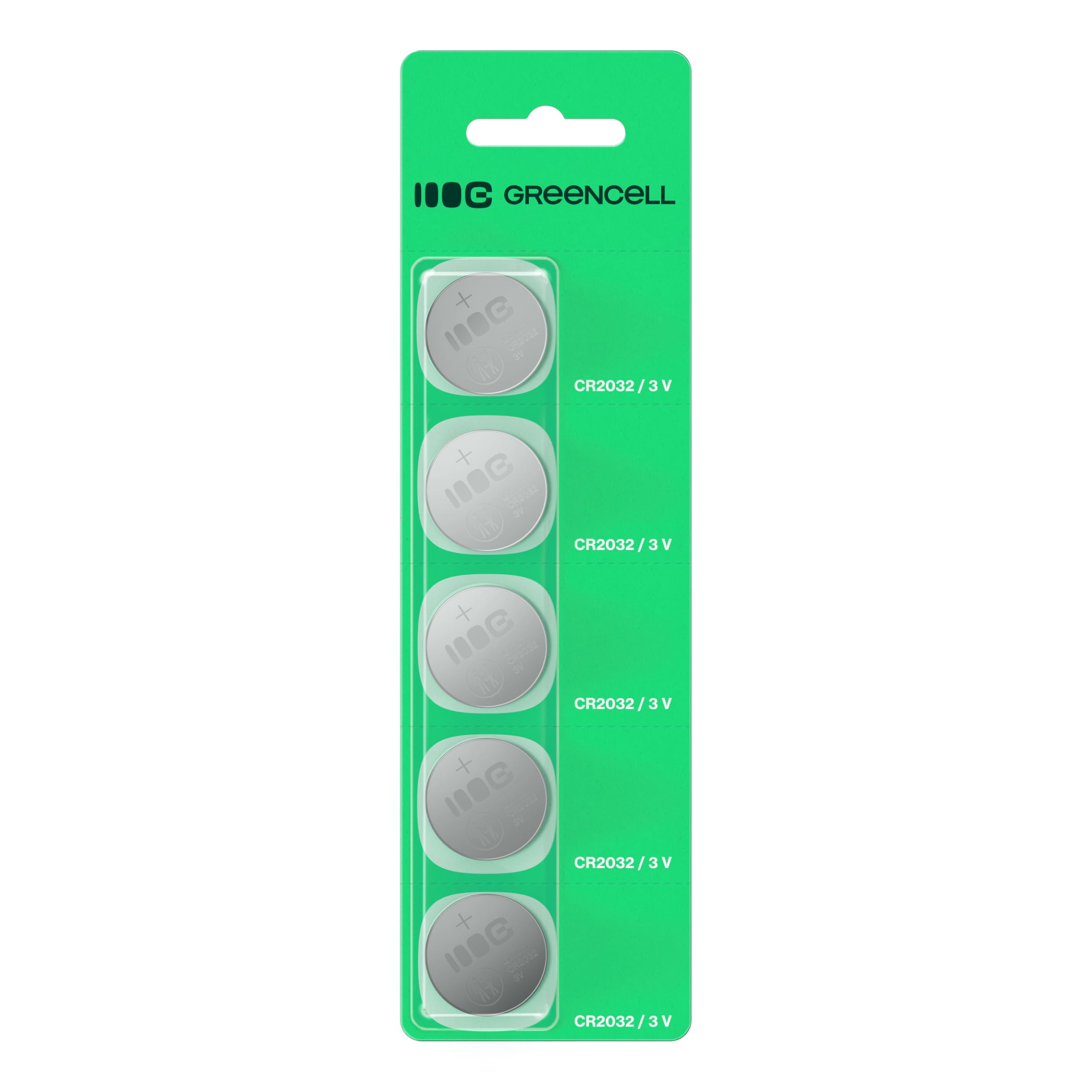 Greencell CR2032 5 Pezzi | Batteria Al Litio 3V 220mAh | Lunga Durata E Resistente Alle Temperature | Ideale Per Orologi E Telecomandi