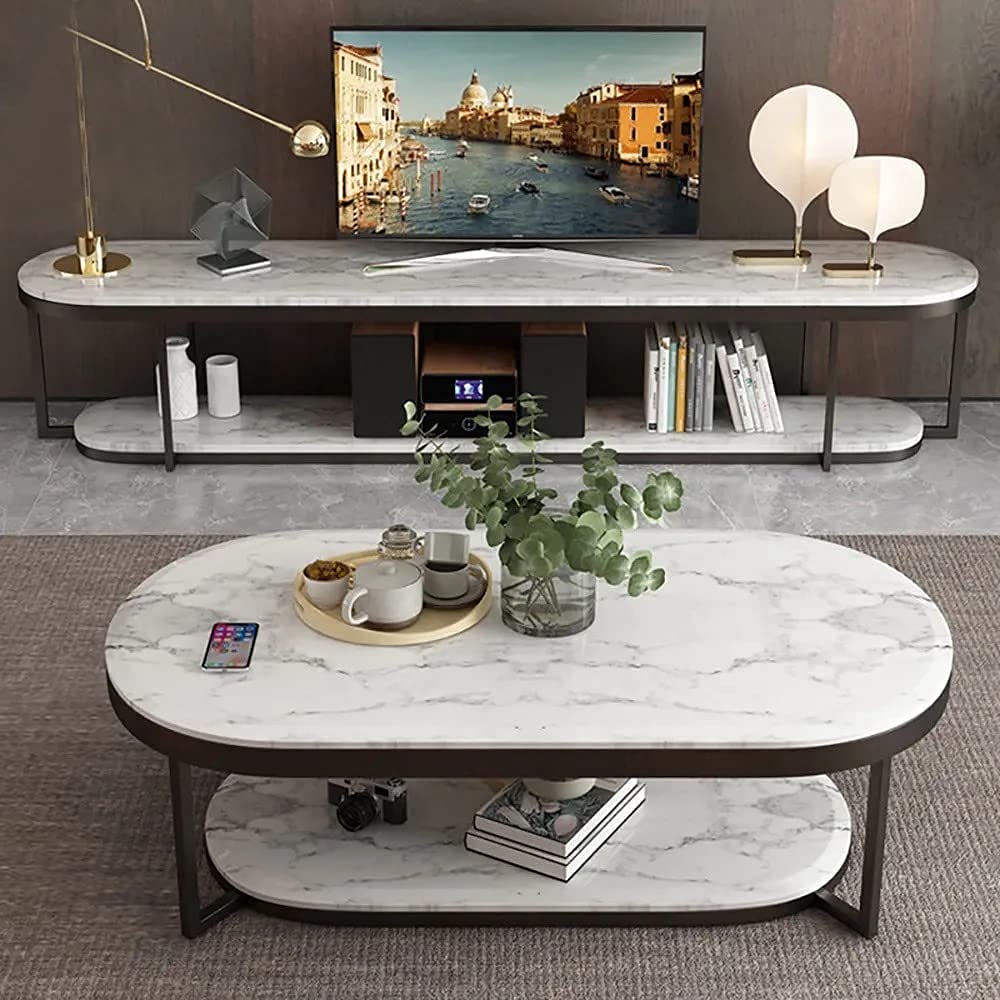Top for Hotels, Lounge, Home & Office | Metal Frame Center Table for Home & Office KOHINOOR DECOR 2-Tiered Modern Coffee Table with White Marble