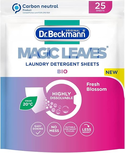 Dr. Beckmann MAGIC LEAVES Laundry Detergent Sheets BIO | Convenient and pre-dosed laundry detergent sheets | Dissolvable climate neutral and easy to use | 25 sheets