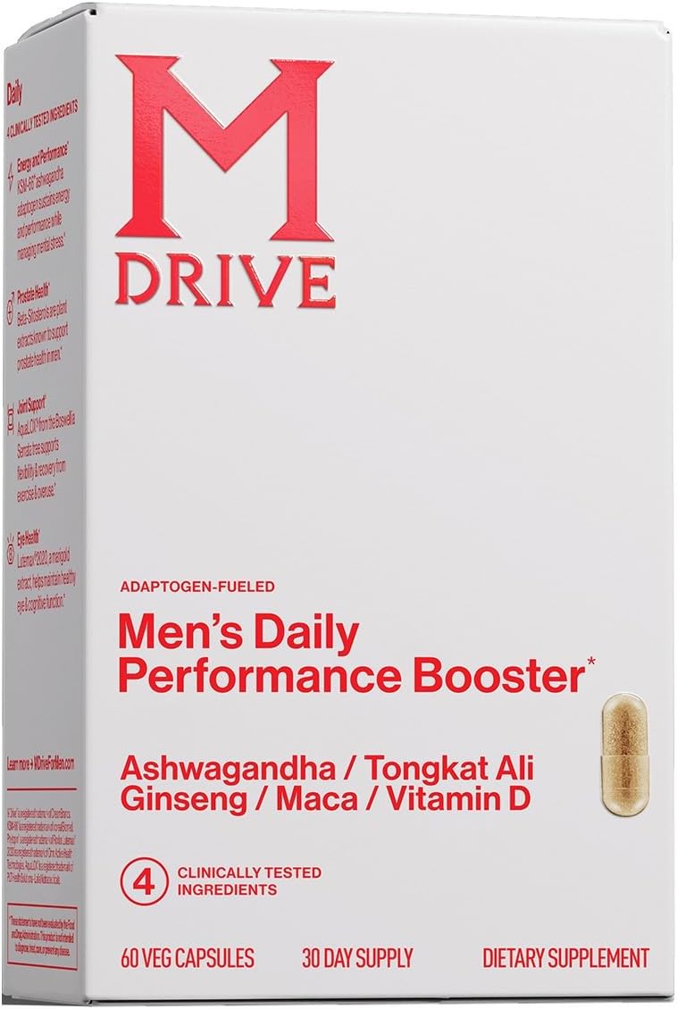 Mdrive Men's Daily Performance Complex Support Supplement for Men - Ashwaghanda, Tongkat Ali, Ginseng, Maca & Vitamin D, 60 Capsules, 30 Day Supply
