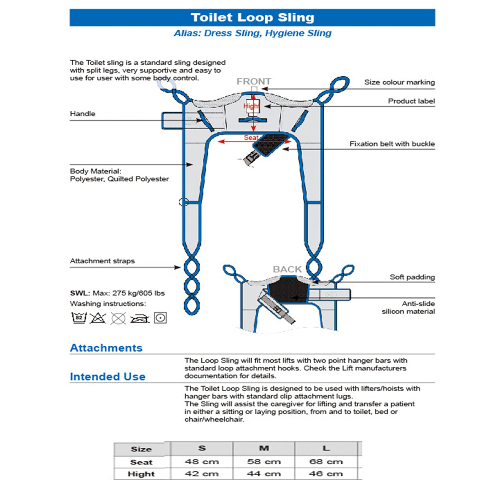 Eslinga de Elevación para IR al Baño, Eslinga de Elevación de Pacientes para Transferencia Asistida, Accesorios de Enfermer, Carga Máxima 275kg (Excluyendo grúas)