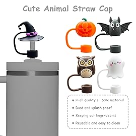 5 Pcs 0.4in Straw Cover for Stanley Cup, Silicone Straw Topper Set for 30&40oz Stanley Tumble, Fit for 10mm/0.4in Straws (Halloween)
