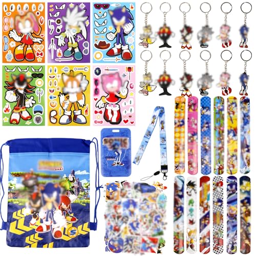 Ainvliya 128PCS Party Bag Fillers for Kids Unisex Party Favours Party Bag Fillers for Girls Boys Stickers Keychains Slap Bands Goodie Bags Badge Mask Birthday Decorations Party Supplies