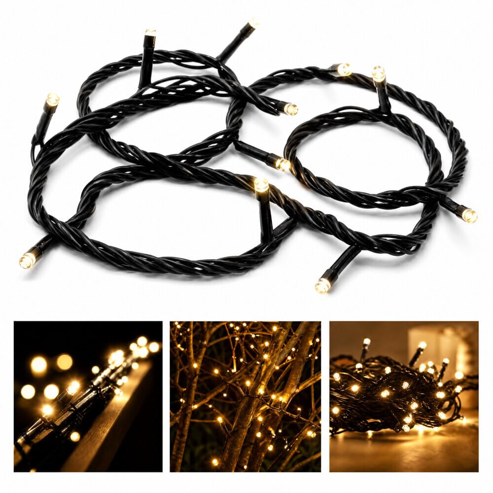 LED Universum Lichterkette Außen 80 m, 1000 LEDs warmweiß 2800 K, IP44 spritzwassergeschützt, mit Stecker 230 V, 3 m Zuleitung, für Garten, Balkon & innen