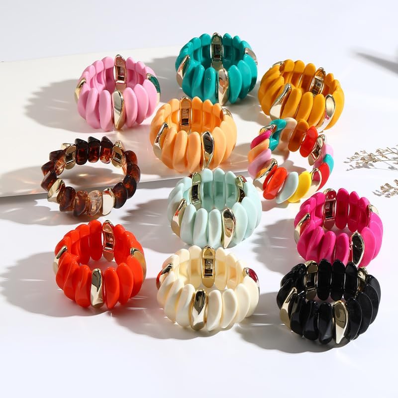 Chunky Acrylic Cuff Bangle Bracelet for Women Stretch Bangle Colorful Geometric Resin Acetate Beads Wide Wristband Resin Wrap Bracelet Statement Vintage Jewelry for Women vacation outfits - Image 2