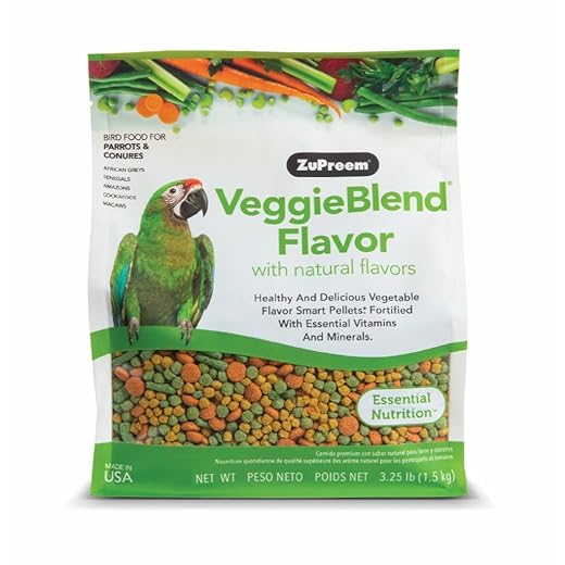 ZuPreem VeggieBlend Bird Food, Bird Feed Pellets for Parrots, Conures, Caiques, African Greys, Eclectus & Small Cockatoos, Parrot Food, Conure Diet, Made in USA, (Medium/Large, 3.25 lb)