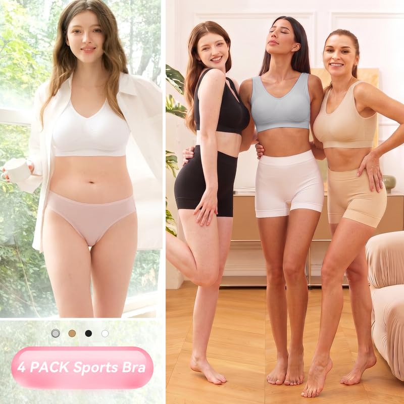 Image of YADIFEN Womens Sports Bras, 3 /4 /6 Pack Wireless Comfortable Seamless Sleep Yoga Sports Bras for Women with Removable Pads