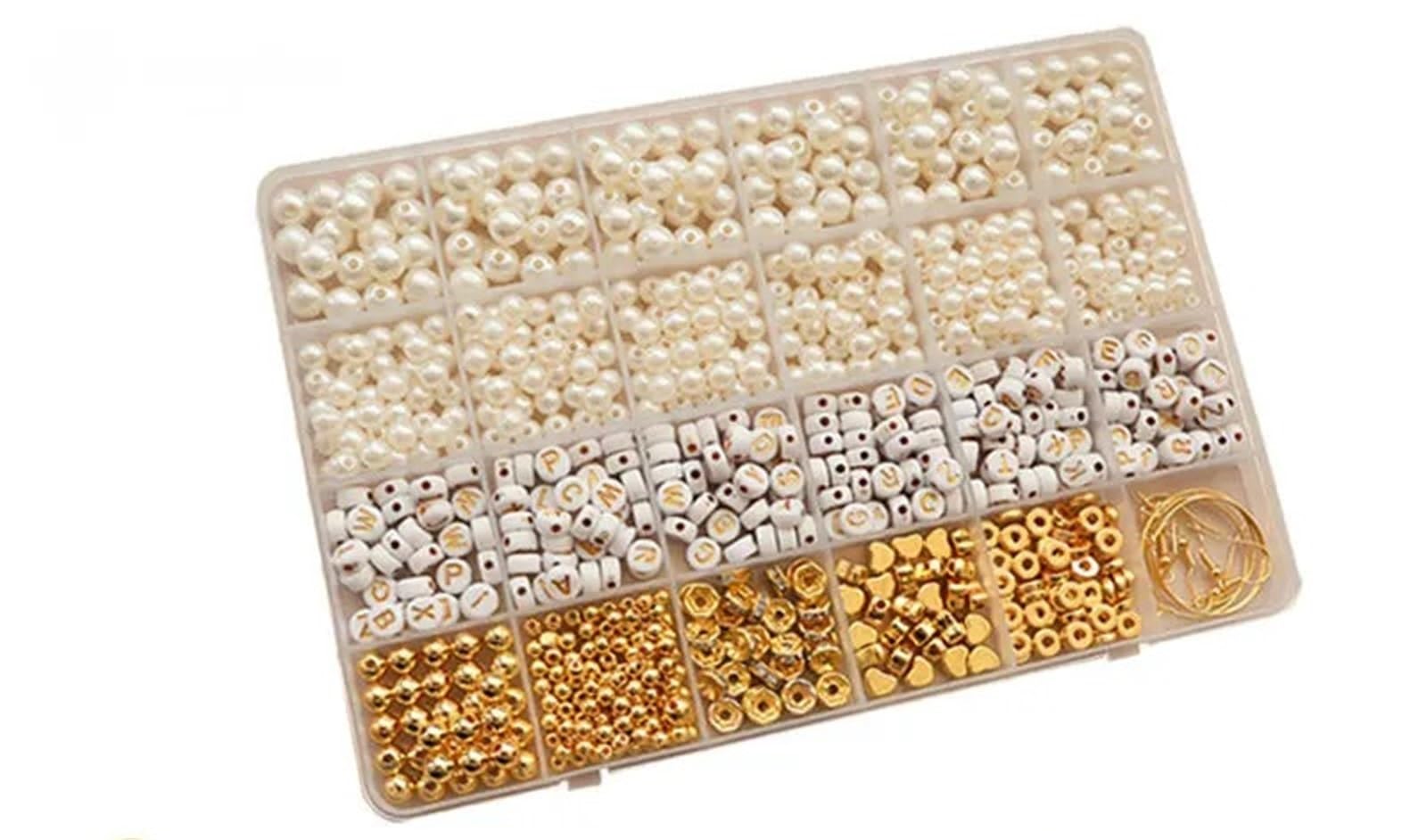 Kit Perline per Braccialetti Kit for la creazione di braccialetti con perline distanziatrici dorate, fai da te assortite, kit acriliche alfabeto for gioielli(Color 4)