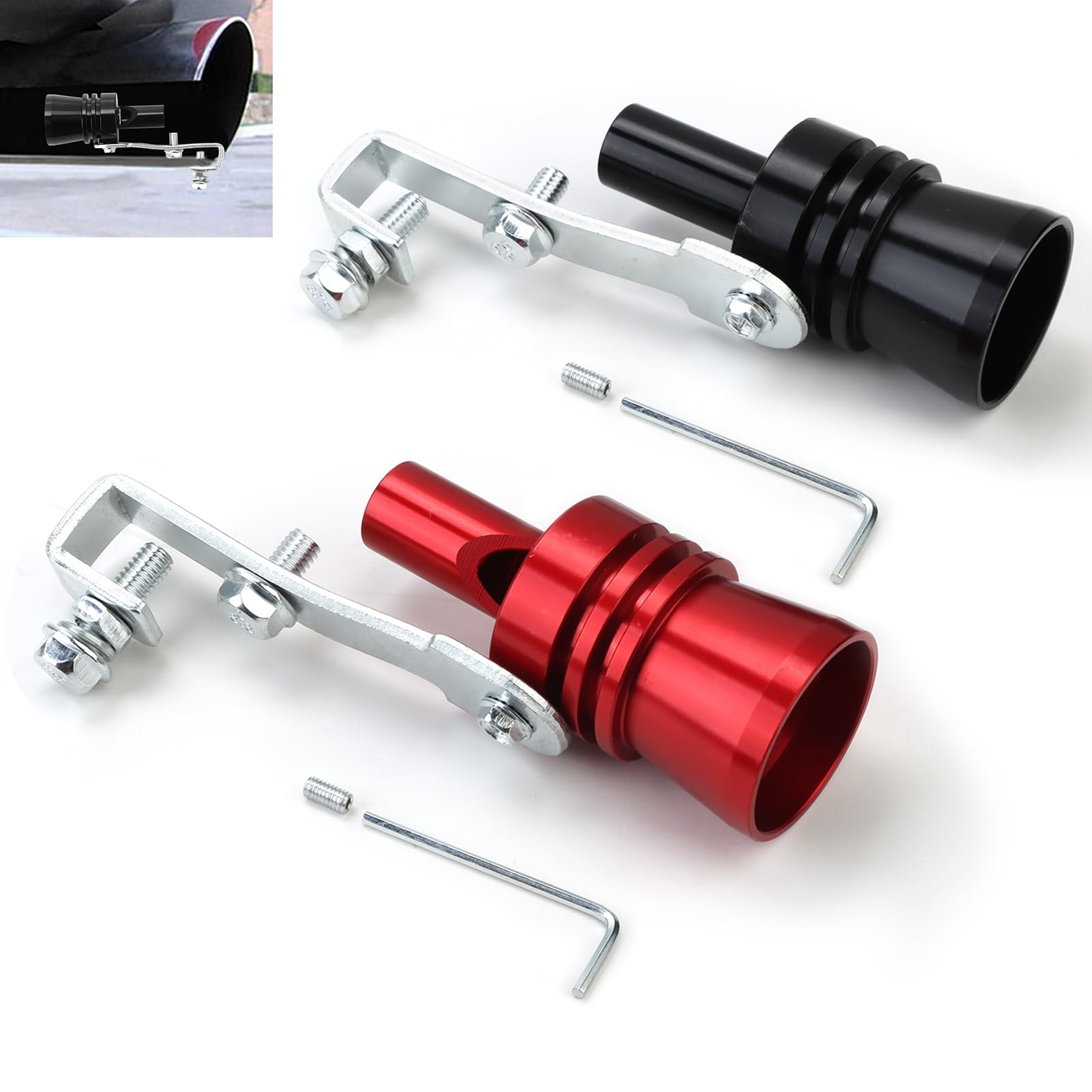 ISOI Exhaust Pipe Turbo Sound Whistle, 2 Pcs Aluminium Alloy Car Turbo Whistle, Turbo Whistle Exhaust Xl, Exhaust Turbo Whistle for Automobile SUV Auto Accessories and Car Modified Part (Black & Red)