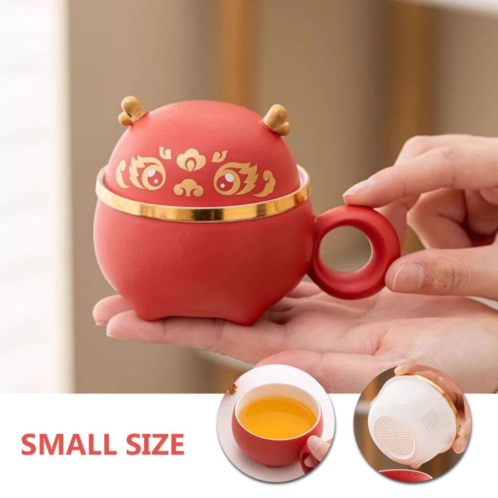 STOBAZA Tazza da Tè in Ceramica 140ml Filtro, Coperchio Rosso