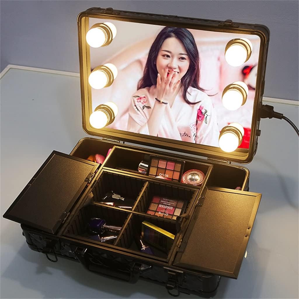 Beauty Trolley Makeup Box Black Large Capacity With Light Box Makeup Artist Multi-functional Nail Tattoo Tool Box
