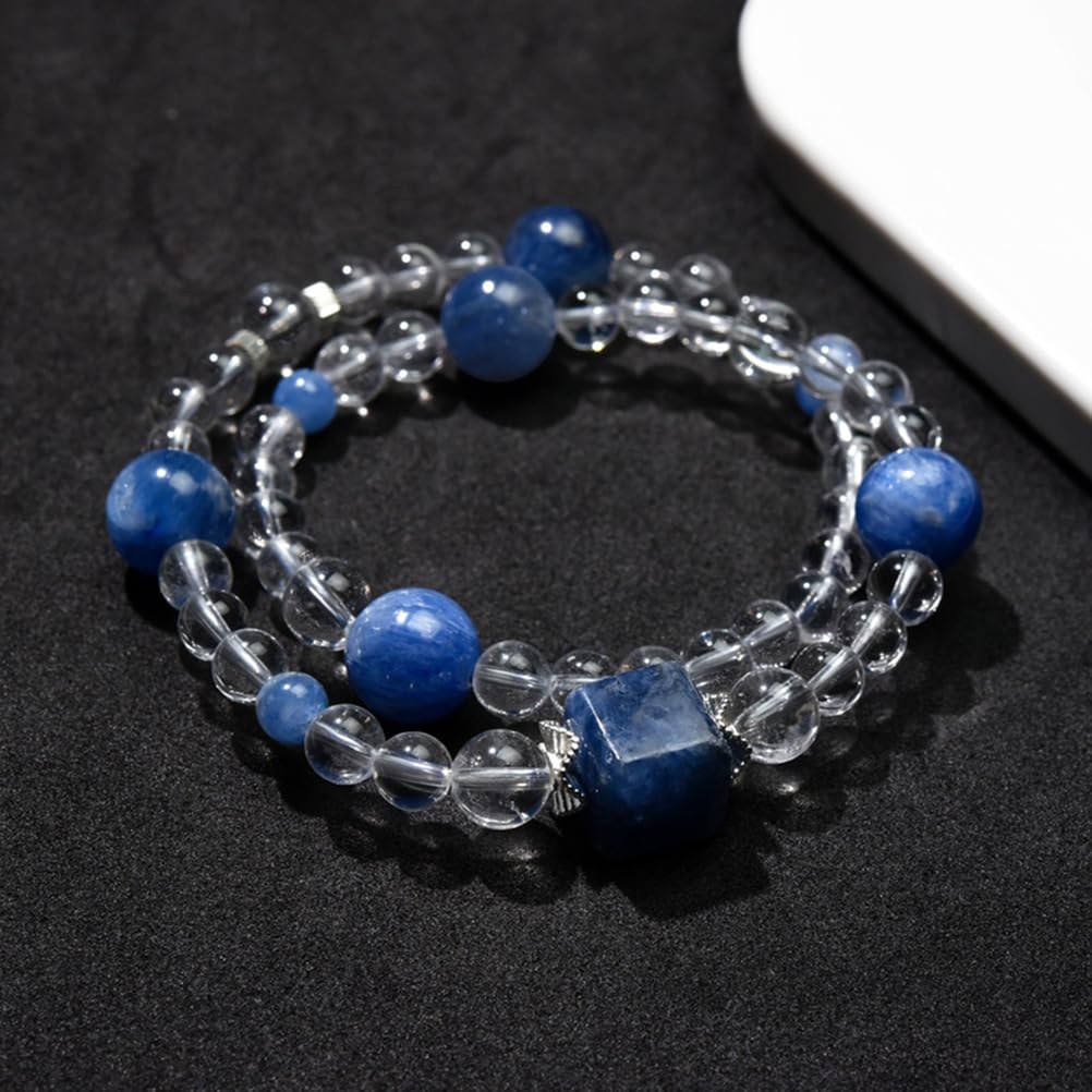 Bracciale elastico perline pietra naturale,braccialetti in cristallo fatti | Quarzo trasparente e cianite, elegante regalo di gioielli in pietra alla moda per le donne