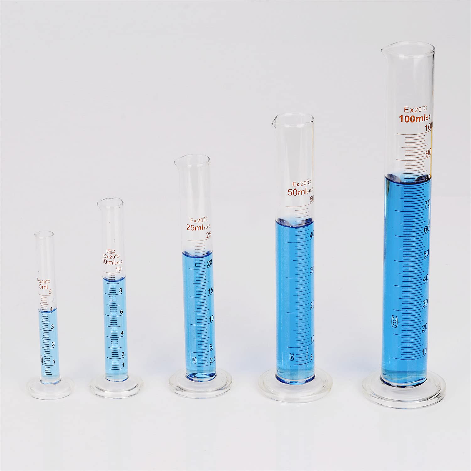 Labasics Juego de Probetas Graduadas 5 Pcs Cilindros Medición Vidrio Borosilicato 5 ml 10 ml 25 ml 50 ml 100 ml