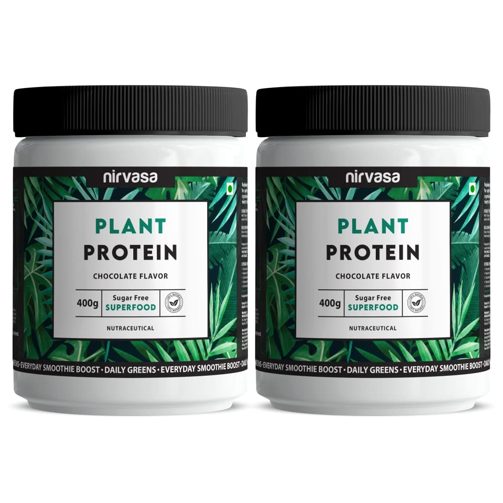 Nirvasa 100% Natural Plant Protein for Pre and Post Workout in Raw Chocolate Flavour | Designed for Meal Supplementation | Plant Protein | Easy To Digest - Gluten-Free – 400 gm, Pack of 2