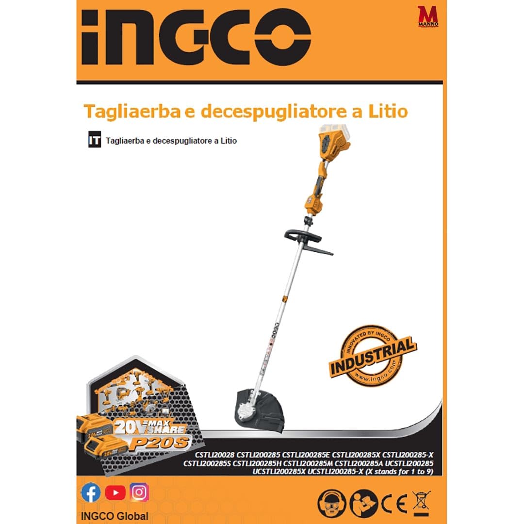 Ingco Cstli200285 - Desbrozadora a batería de 40 V doble batería 4 Ah cortabordes velocidad y potencia ajustables profesional jardinería