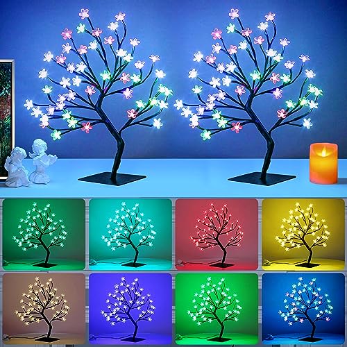 BDUSXYZ 48 LED Set of 2 Artificial Cherry Blossom Tree - Bonsai Lighted Cherry Blossom Tree