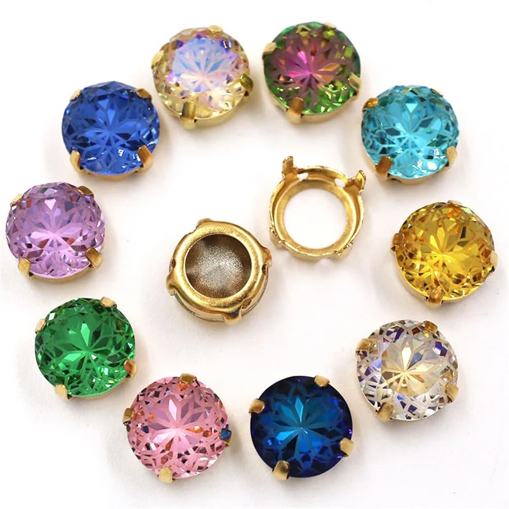 Round Shape Glass Strass Crystal Pointback Rhinestones Gold Claw Setting Sew On Clothing/Dress Mix Color 8mm#10pcs