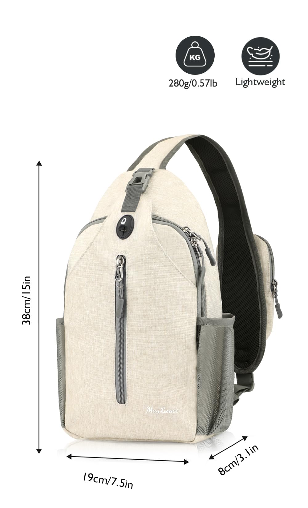 Mochila bandolera, bolso bandolera cruzada, mochila de hombro ligera, bolsa de pecho, bolsa de senderismo, Beige, Deportes, Al 2
