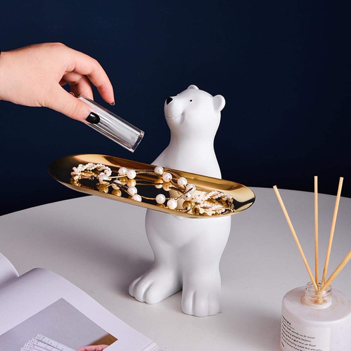 Bandeja Decorativa y Diseño Ligero con Figura de Oso de Resina para Almacenamiento Capacidad Fuerte Adecuado para Dormitorios y Porches