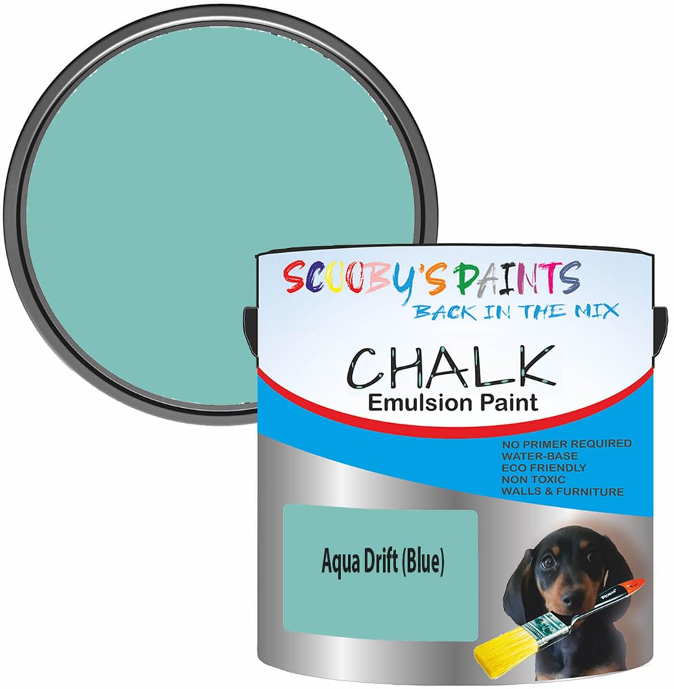 Scooby's Paints Chalk Emulsion Paint, Water-Based, No Primer Required, 250ml, For Walls and Furniture (Aqua Drift (Blue)) — image 1