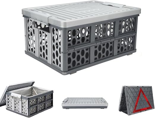 Amazon 収納ボックス フタ付き おしゃれ 折りたたみ 車用 トランク収納ボックス 保冷バッグ 保冷機能 クーラーボックス 水 氷 飲み物 収納box 釣り バーベキュー コンテナボックス 屋外 収納ケース グレー 物流コンテナ