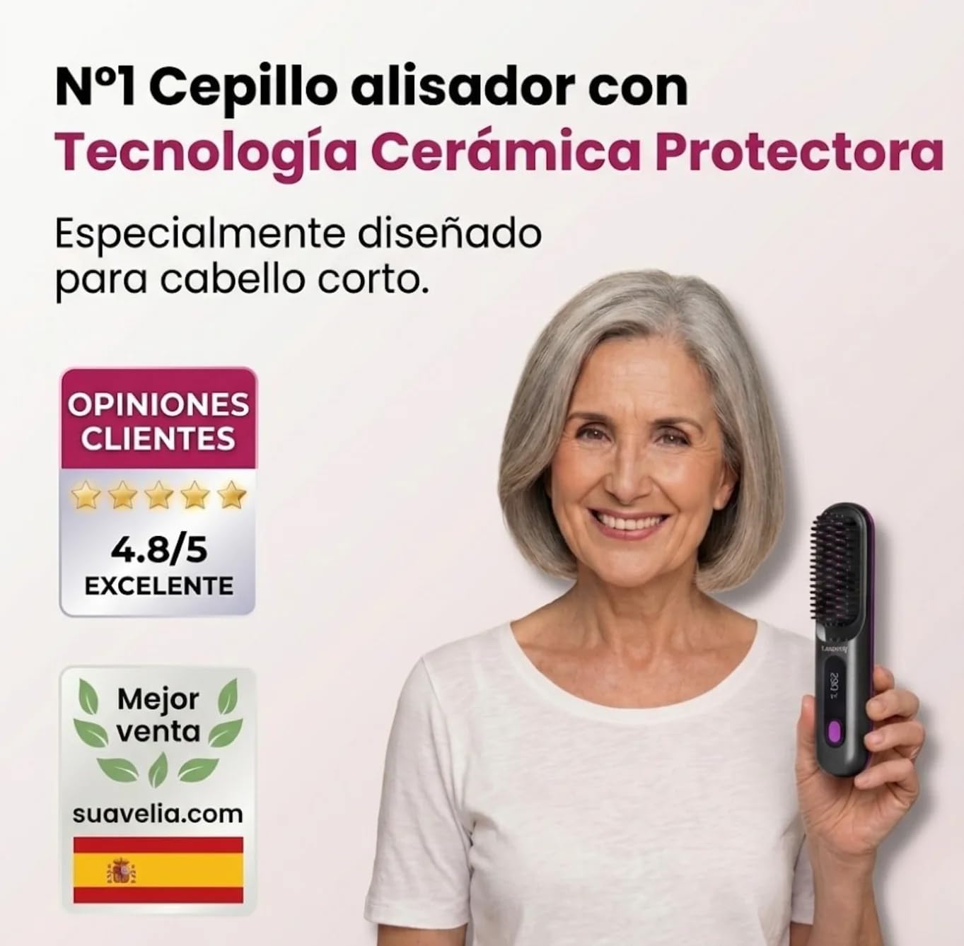 Suavelia Cepillo Inalámbrico para Cabello Corto, Cepillo de Pelo Moldeador Recargable, Voluminizador con Revestimiento Cerámico para Raíces y Flequillo, Portátil y Ergonómico Sin Cables