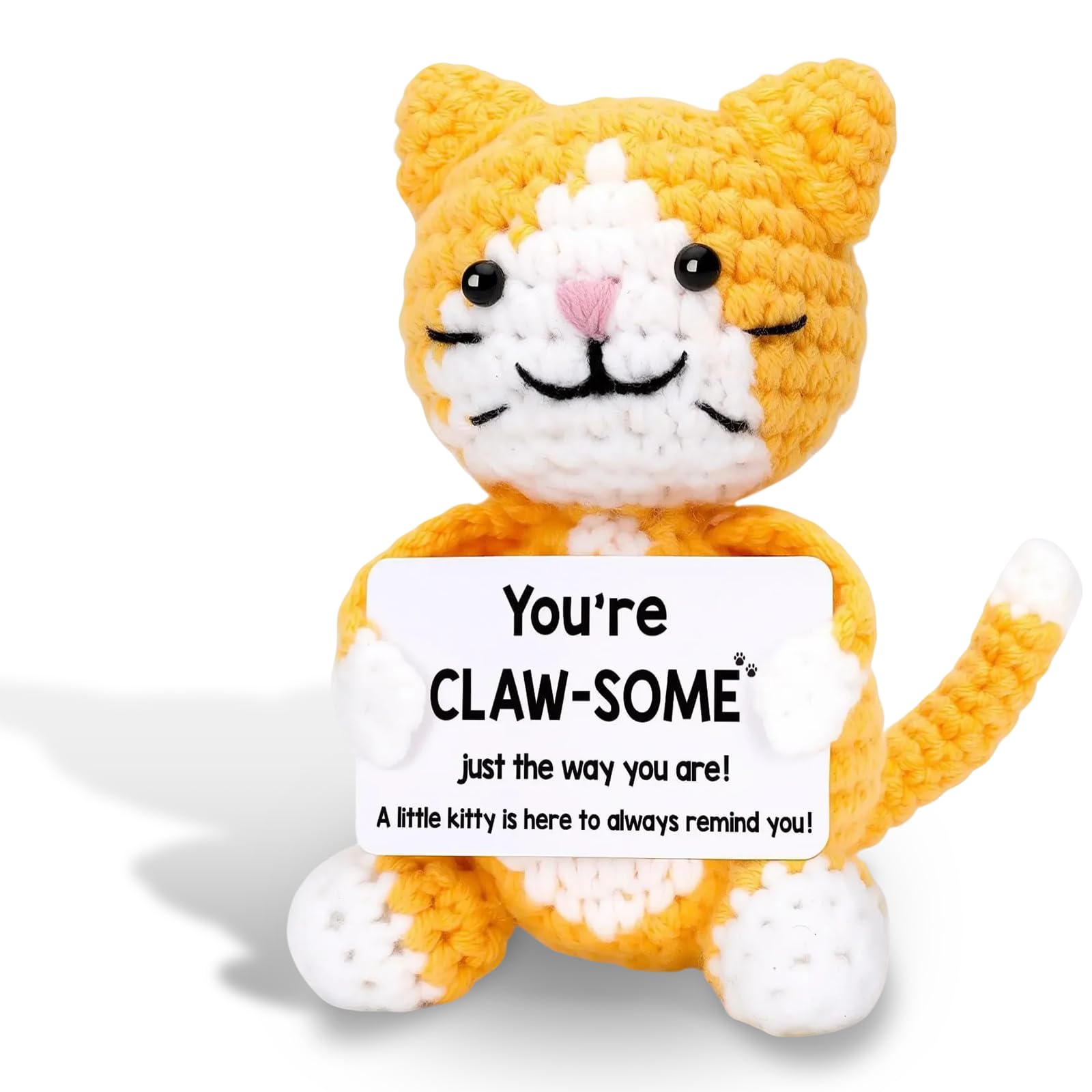 Qubitly Yellow Crochet Cat Emotional Support Gift with Greeting Card