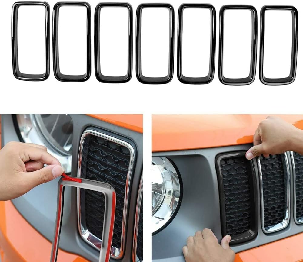 Riloer 7 PCS/Set Front Upper Grille Inserts Grill Cover Trims, Car Front Center Grill Grille Cover Trim Molding, Compatible with Jeep Renegade 2019-2022