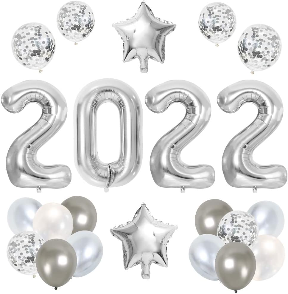 42 Inch 2022 Gold Foil Number Balloons for Festival Party Supplies, 2022 Graduation Decorations, New Year,Anniversary,engagement party,Birthday,Wedding (Silver)