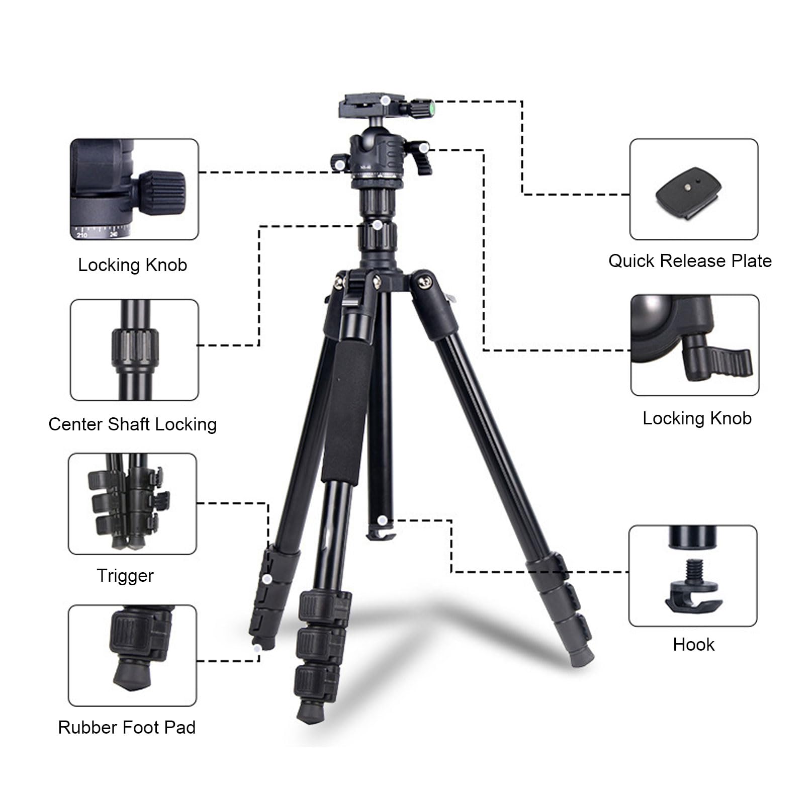 Irfora Trépied pour Appareil Photo, Hauteur Réglable, Aluminium Durable