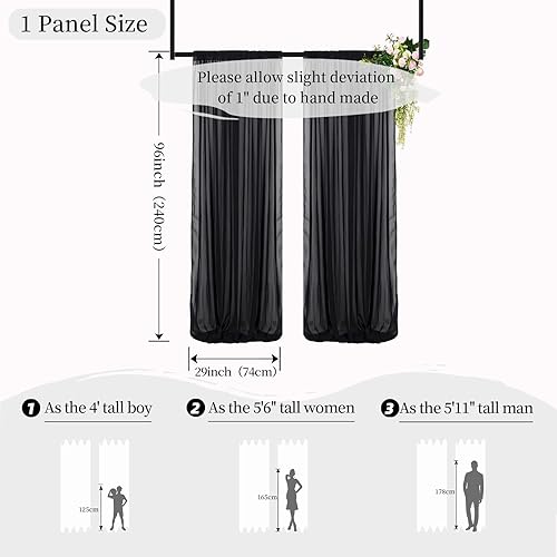 Miniatura 3 de DUOBAO Cortina de gasa negra, 2 paneles de 29 x 96 pulgadas, cortinas de gasa para boda, cortinas transparentes para sala de estar, cortina de