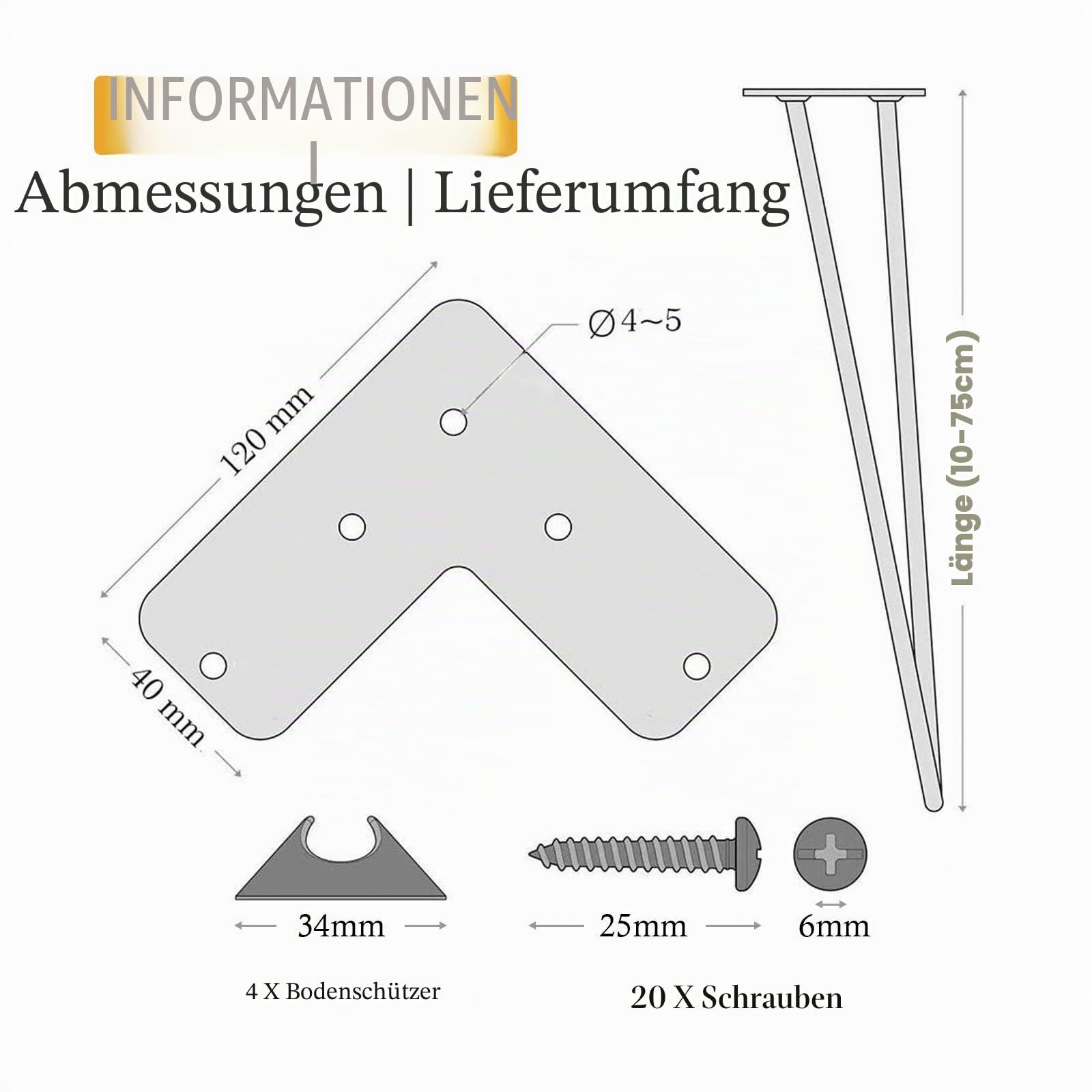 Haarnadel Tischbein 4X Hairpin Leg Möbelbein Haarnadelbeine aus Metall Tischzubehör DIY für Esstisch Couchtisch Schreibtisch