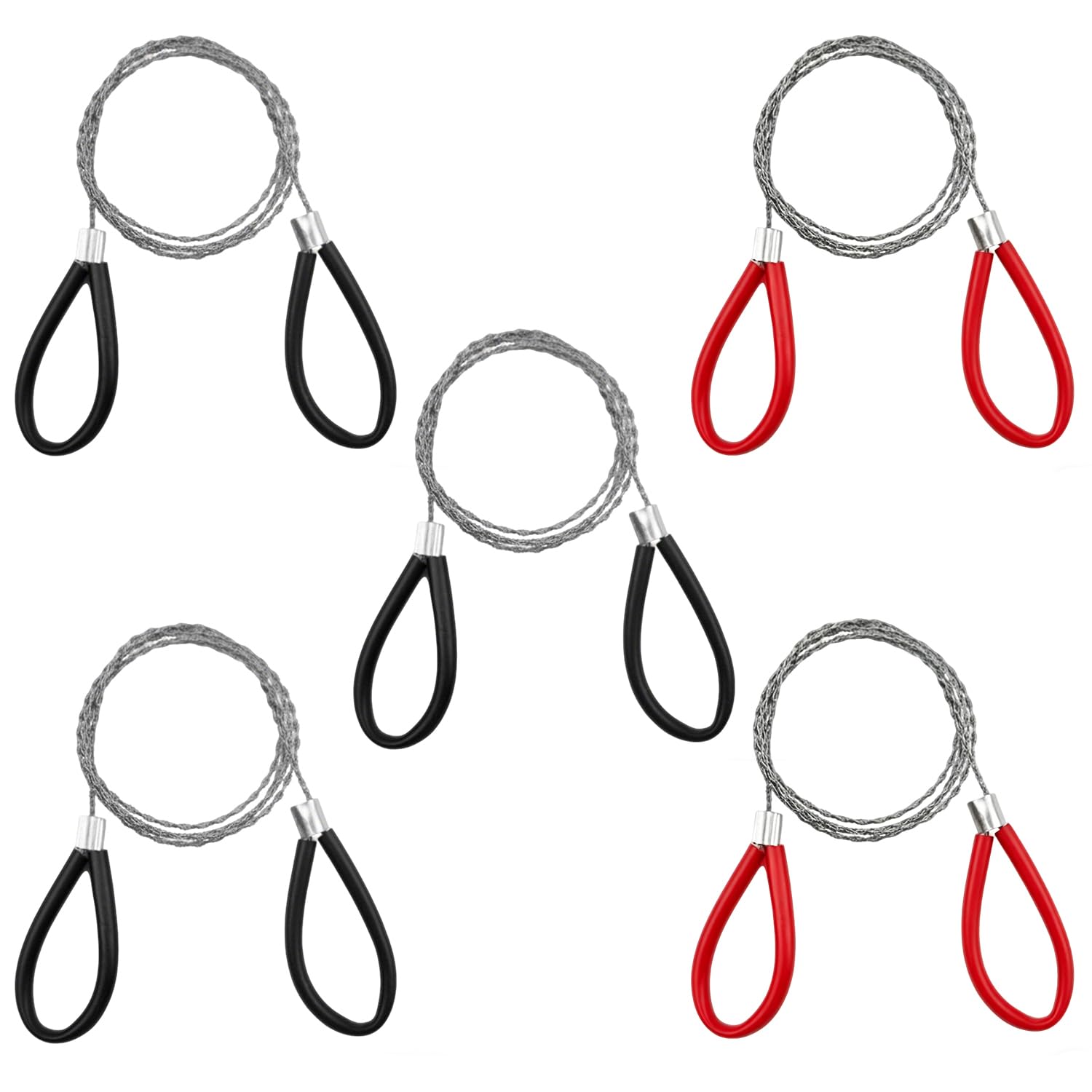 SYEYCW 5 Pcs Metal Serrated Cable Saw, Hand Pocket String Rope Saws, Stainless Steel Chainsaw Wire Saw, Emergency Survival Rope Cutting Tool, for PVC Pipe, Wood, Camping, Hiking, Rubber, Red, Black