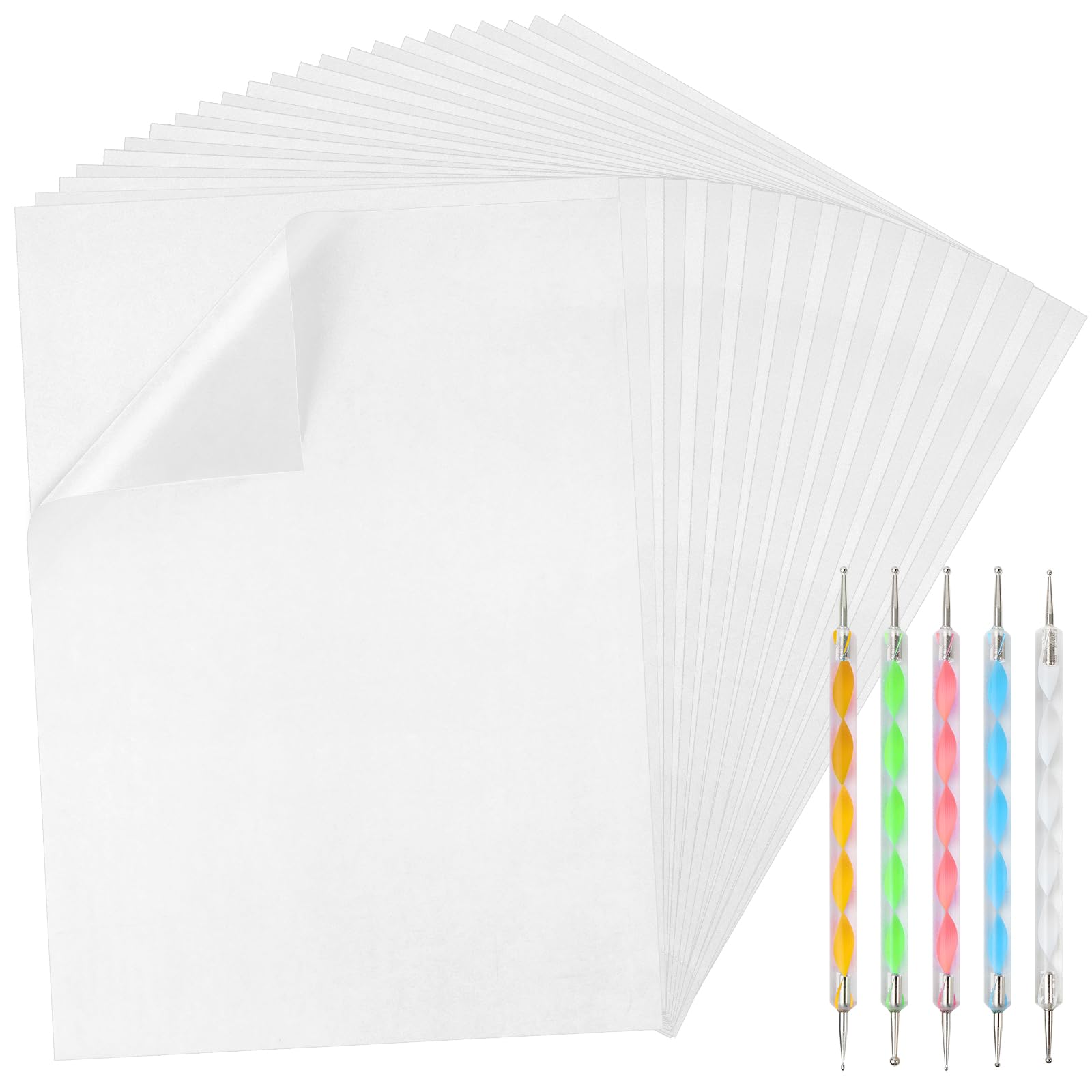 CHRORINE 200 Sheets Carbon Paper Set Tracing Paper with 5 Pcs Embossing Dot Tools Transfer Copy Paper for Tracing Drawing on Wood Canvas Fabric and Other Surfaces A4 Size 8.3 X 11.5 Inch- White