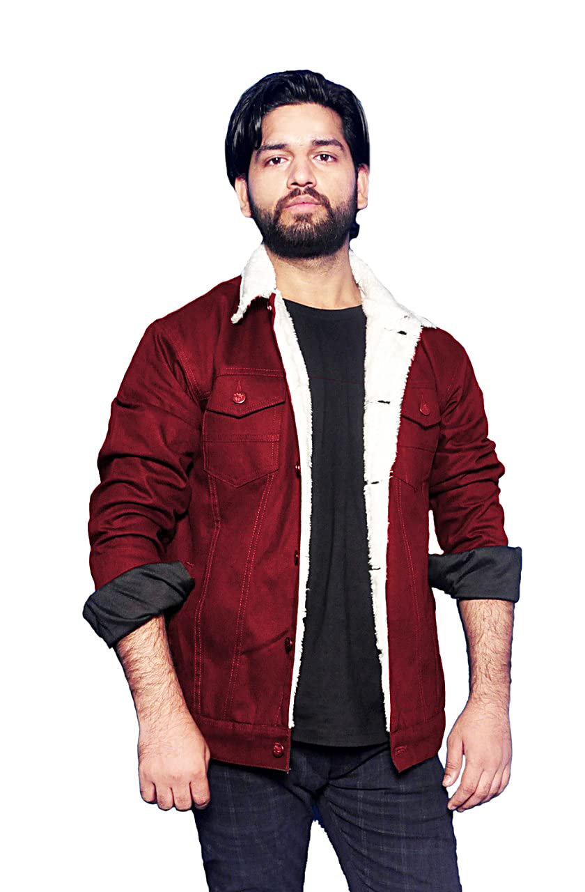 Buy Shopper52 Men's Woolen Fur Winter Denim Jacket - Stylish Full Buy Shopper52 Men's Woolen Fur Winter Denim Jacket - Stylish Full