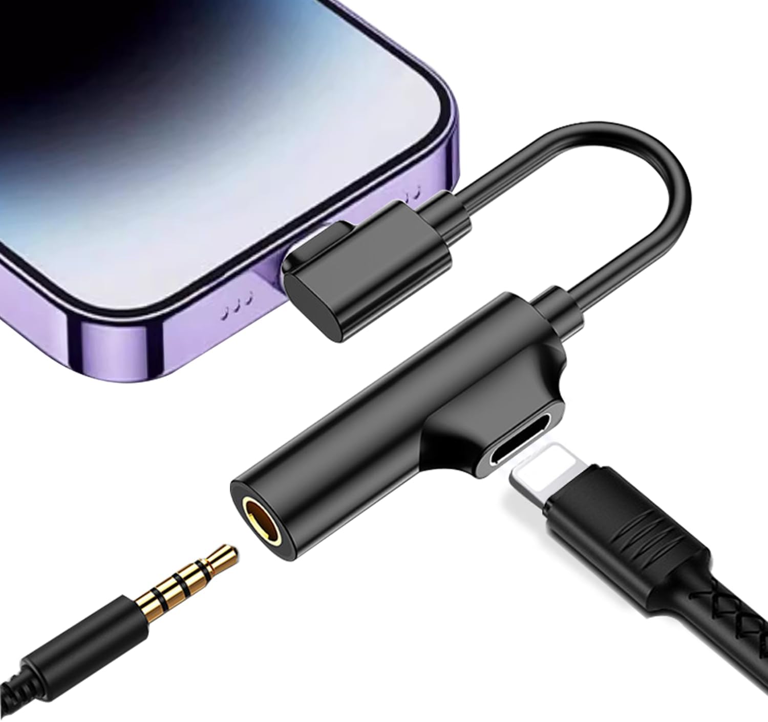 IPhone AUX Adapter for Headphone Dongle(2 in 1)Apple MFI Certified