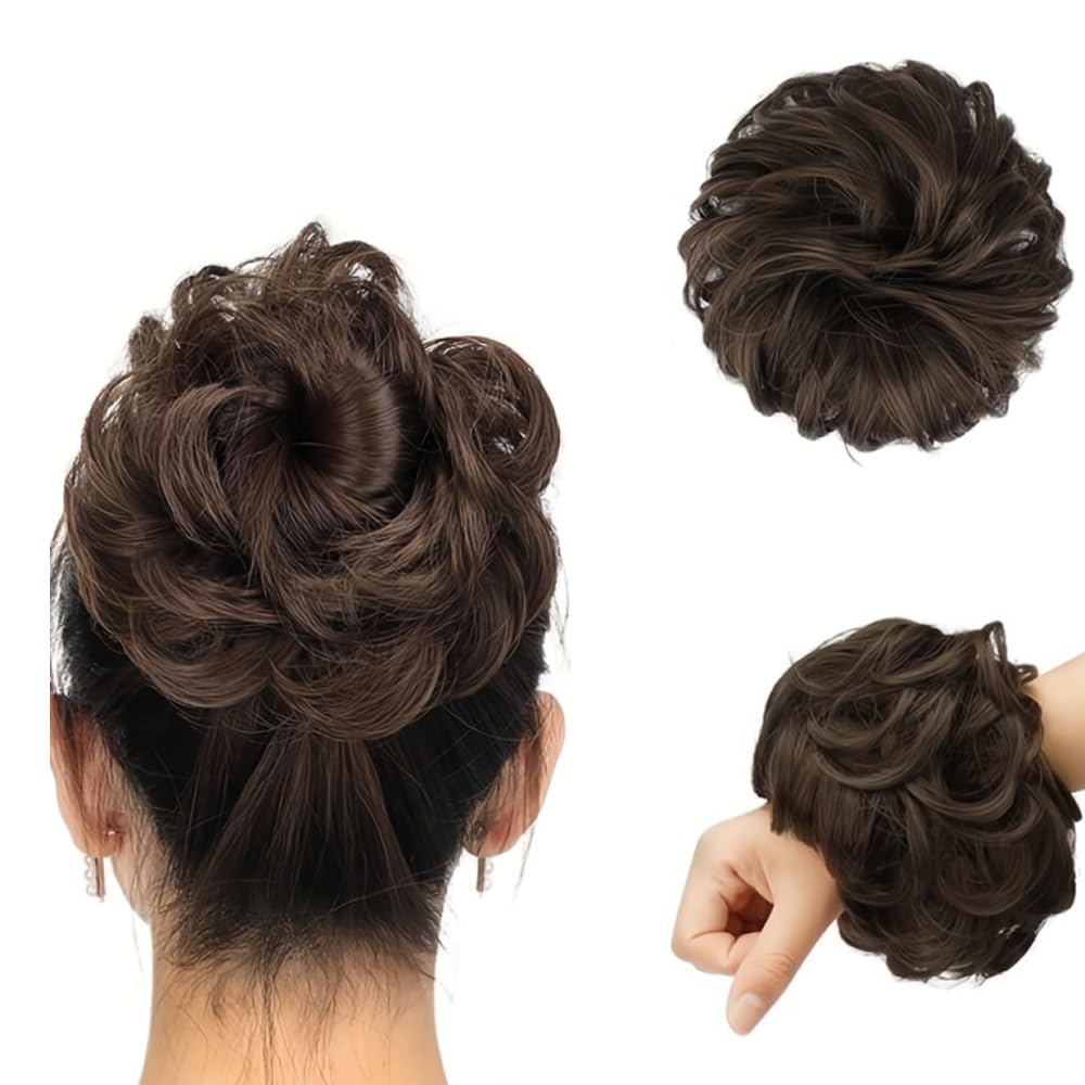 D-DIVINE Natural Brown (Pack of 1) Rafall Juda Bun Fashion Hair Extension With Elastic Rubber Band Hairpiece For Girls