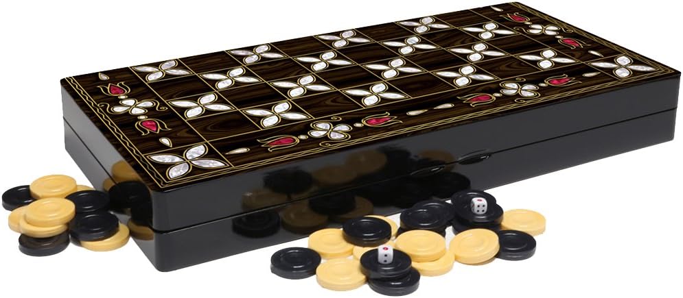 shayniyenigun The 19'' White Lotus Design Backgammon Board Game Set