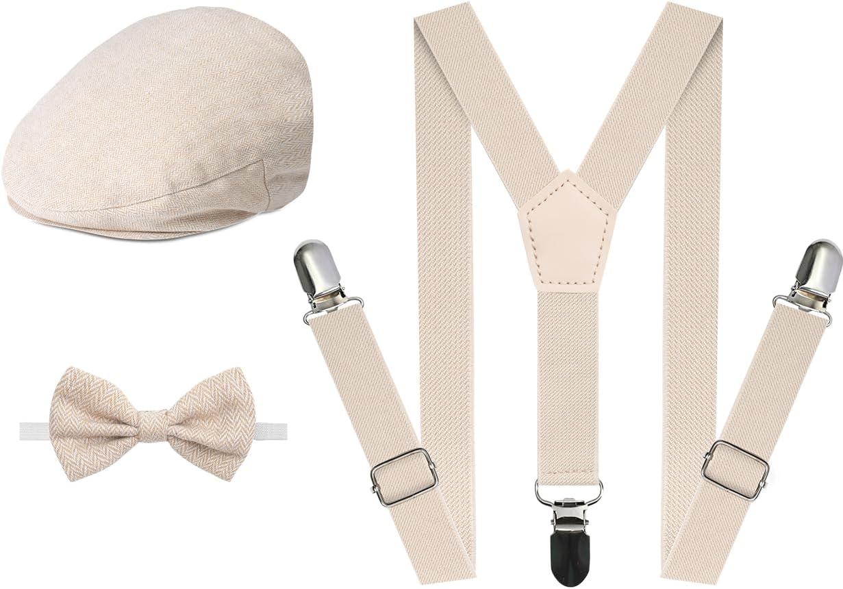 A&J DESIGN Baby Boy Driver Cap, Toddler 3pcs Newsboy Cap & Suspender & Bow Tie (3 Months - 9 Years up)