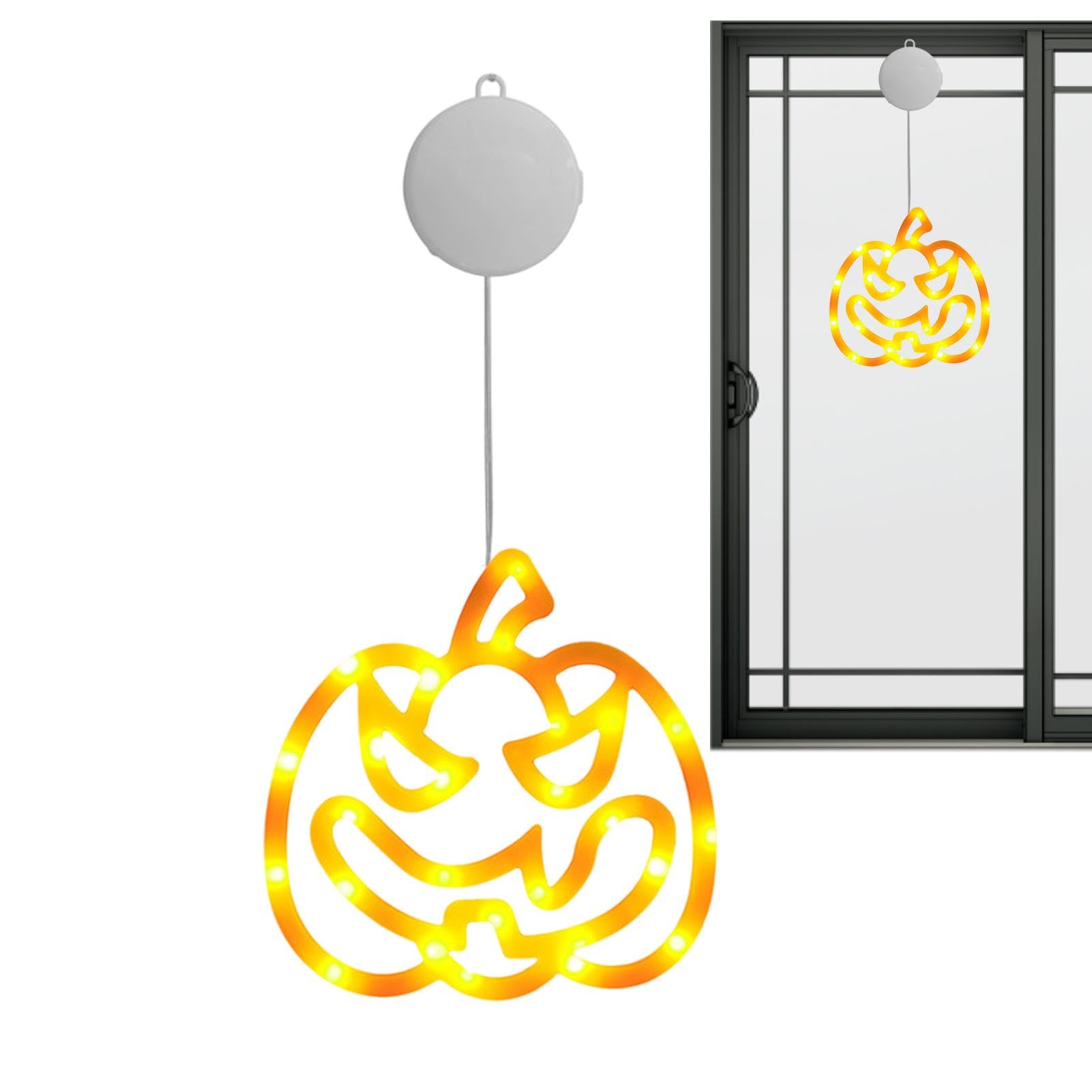 Set Di 3 Luci LED Per Finestra A Tema Halloween - A Batteria Con Ventose, Decorazioni Interne (Zucca, Strega, Casa)