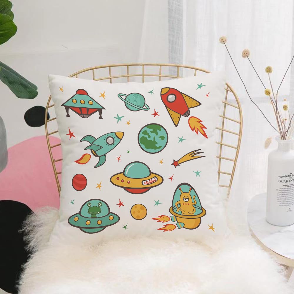 Hyosxw Kids, Outer Space Theme Rocket Spaceship Ufo - A3 Cushion Cover,Throw Pillow Case Home Decorative For Living Room Bedroom Sofa Chair 18X18 Inch,Kids, Outer Space Theme Rocket Spaceship Ufo Star,Pillowcase 45X45cm