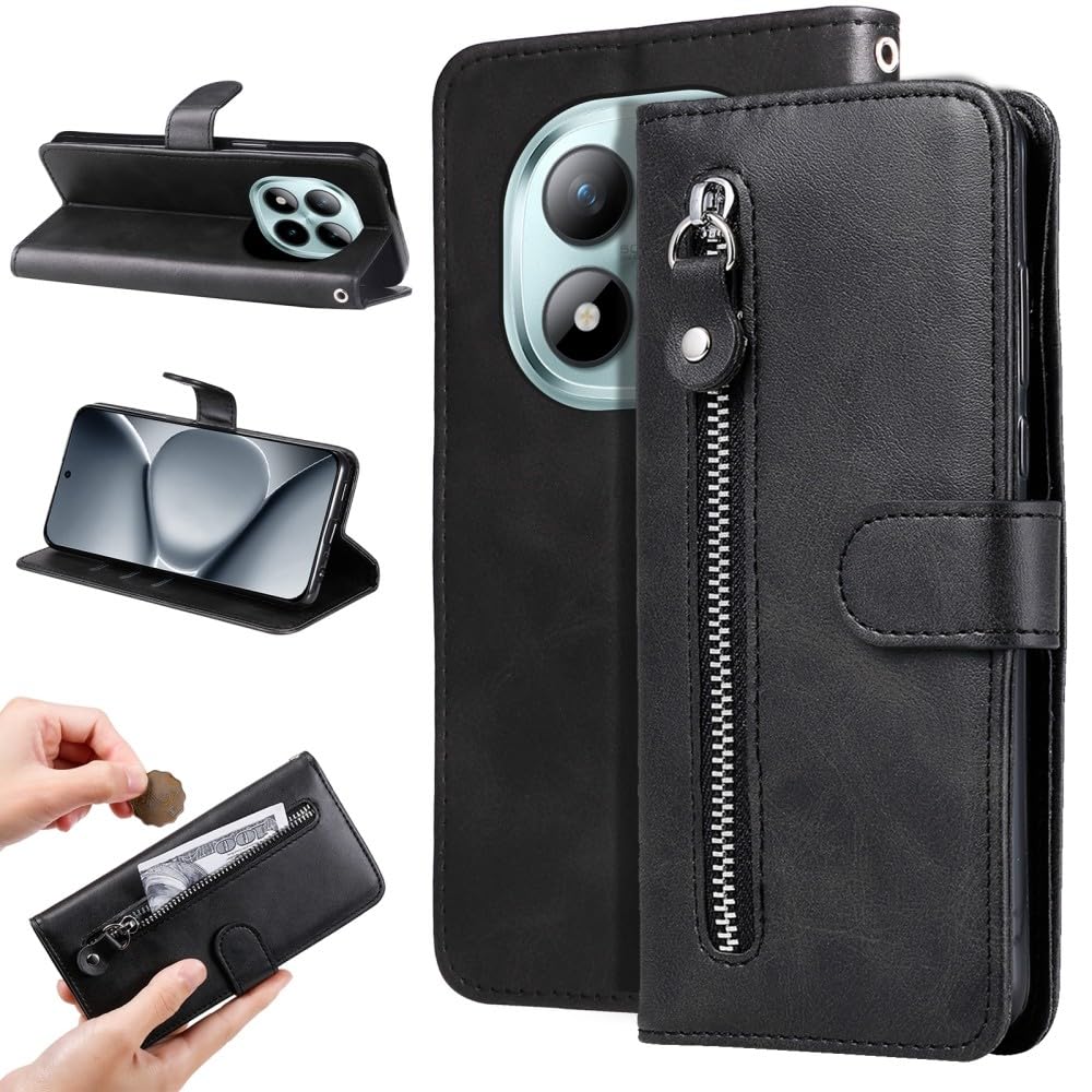 Generic Custodia Compatibile con Xiaomi 17 (Nero) Porta Zip Pelle Portafoglio Flip Cover Posteriore