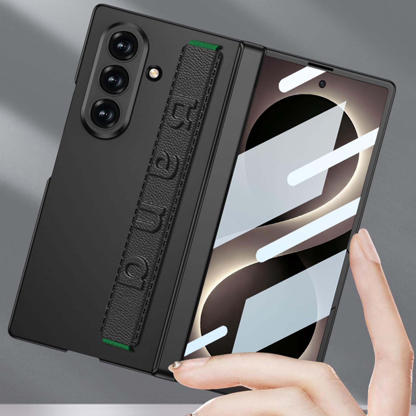 Ultra cienkie etui do Samsung Galaxy Z Fold 8 Ultra, skórzany pasek na nadgarstek Magnetyczny zamek błyskawiczny osłona ekranu glazurowana obudowa, niebieski, składany 8 Ultra